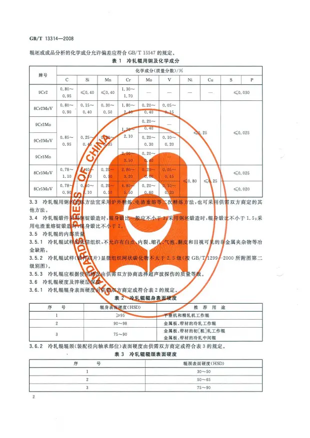 GBT-13314-2008锻钢冷轧工作辊通用技术条件